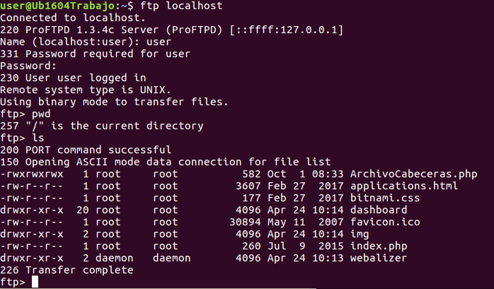 Visualización en ftp local.